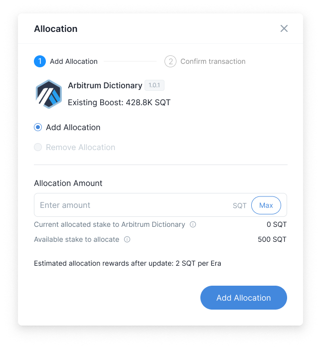 indexer stake manage screen